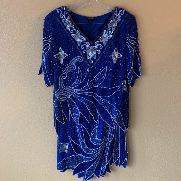 Dresses & Skirts - Gorgeous Vintage Blue Top and Skirt with Stunning Sequin Design Size XL
